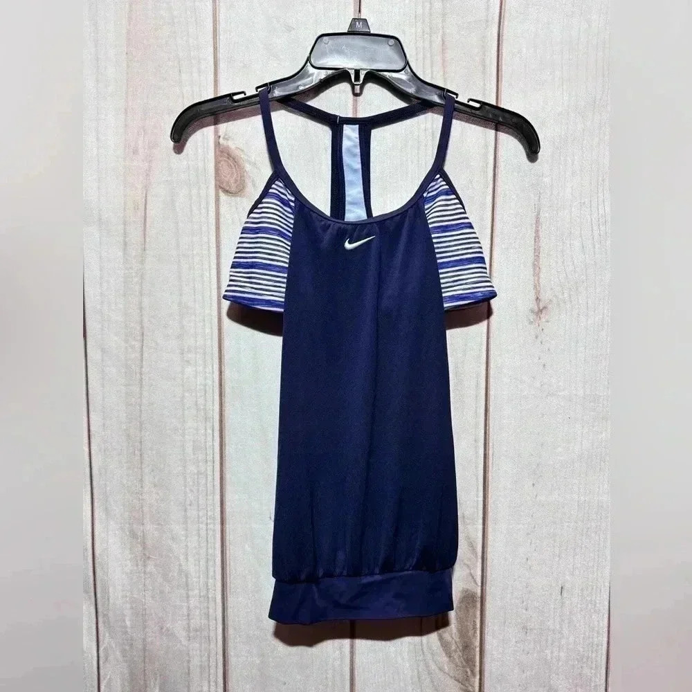 Nike Swim Layered Navy‎ Blue Striped Tankini Women’s Small